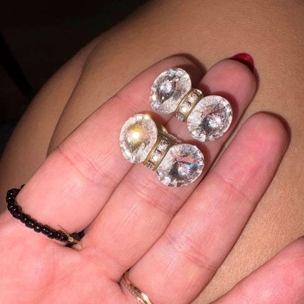 10-Earrings with two large clear stones and‎ smaller stones